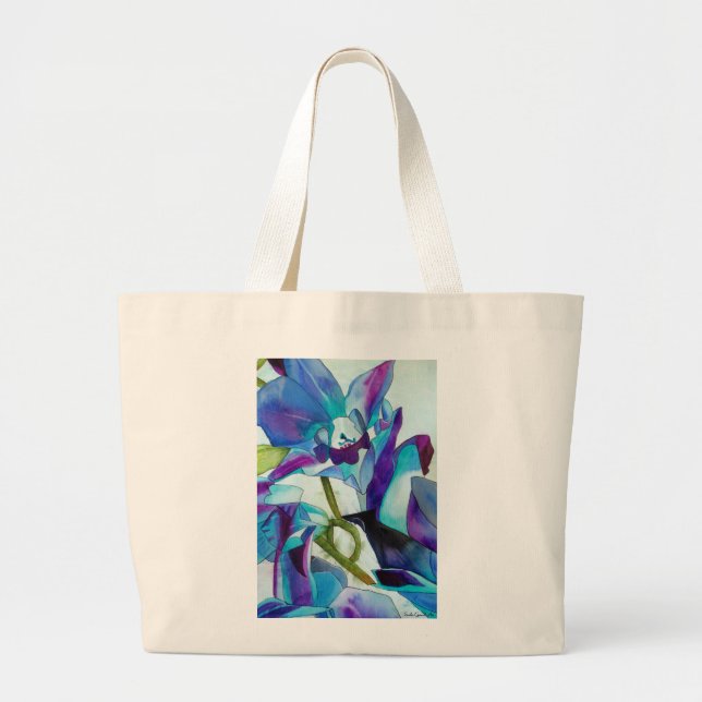 Lila Singapur Orchid Blume Aquarellkunst Jumbo Stoffbeutel (Vorne)