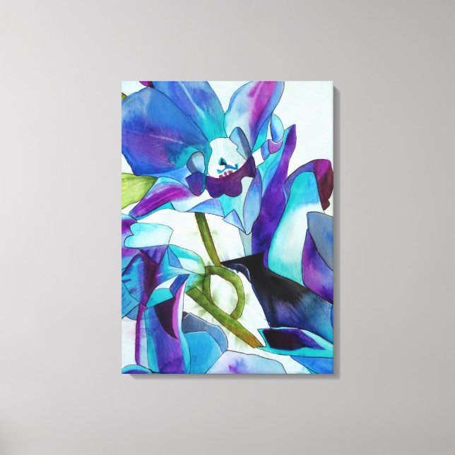 Lila Singapur Orchid Blume Aquarellkunst Leinwanddruck (Vorderseite)