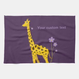 Lila Skaten-lustige Giraffe personalisiert Geschirrtuch