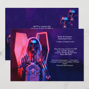 Lila Skelettcoffin-Halloween-Party Einladung