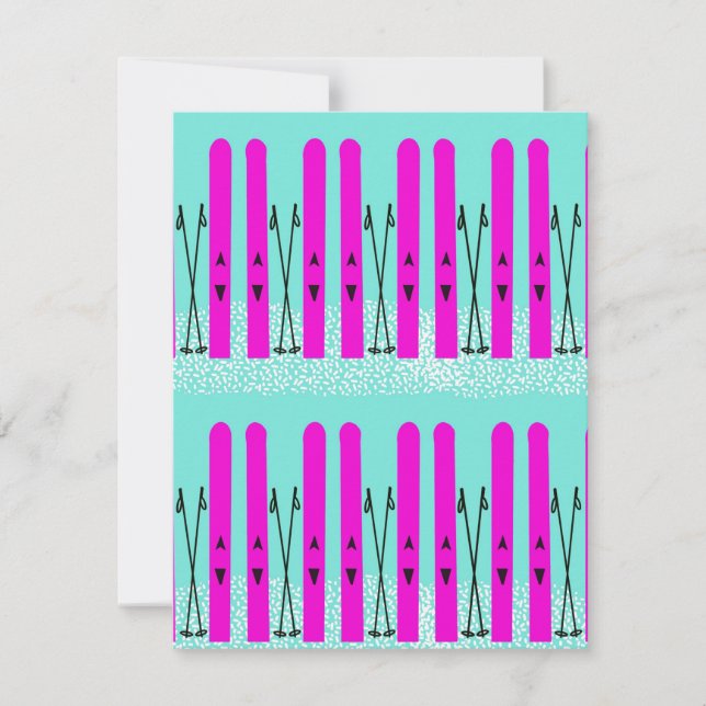 Lila Skier auf blau Mitteilungskarte (Vorderseite)