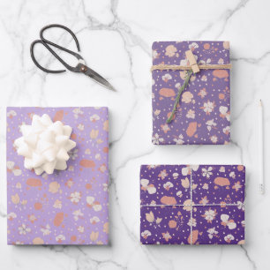 Lila skizzierte Blumen Geschenkpapier Set