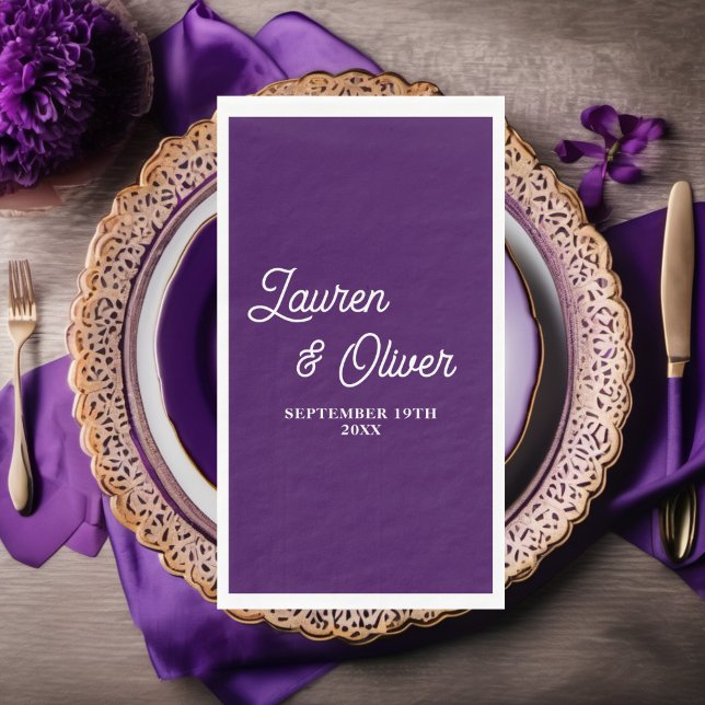 Lila Skript Minimalistisch Hochzeit Serviette (Von Creator hochgeladen)