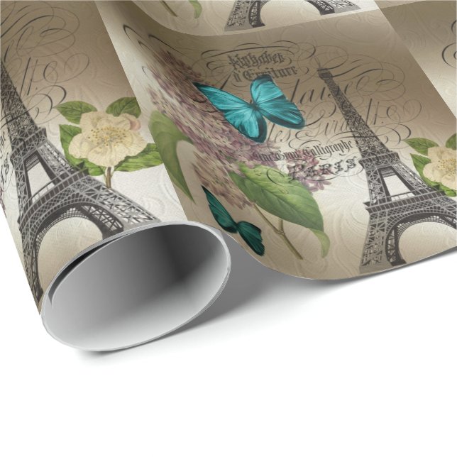 lila skripte moderne Vintage paris eifftower Geschenkpapier (Rolleneckpunkt)