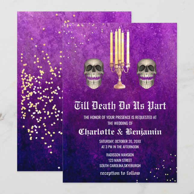 Lila Skull Halloween-Hochzeit Einladung (Vorne/Hinten)