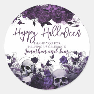 Lila Skull Halloween-Party Vielen Dank Runder Aufkleber
