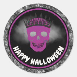 Lila Skull Queen & Black Glitzer Halloween Runder Aufkleber