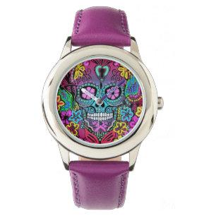 Lila Skull-Überwachung Armbanduhr