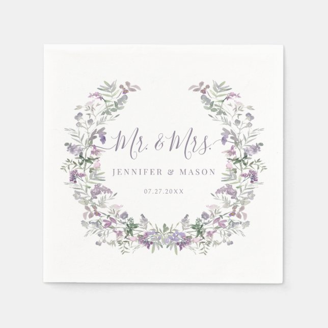 Lila, skurriler Blumenkranz Serviette (Vorderseite)