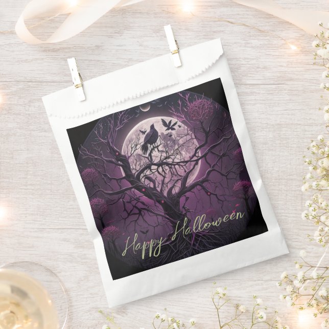 Lila Sky Full Moon Birds Happy Halloween Geschenktütchen (Ausgeschnitten)