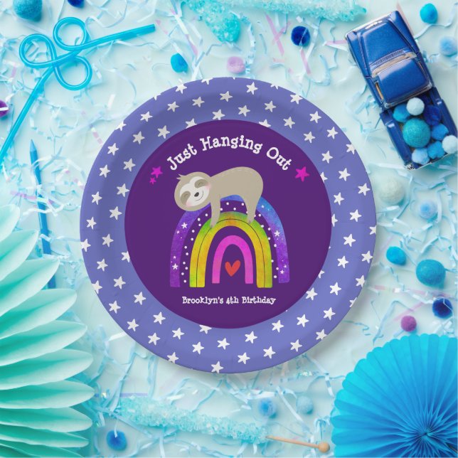 Lila Sloth Boho Rainbow Birthday Niedlich Paper Pappteller (Party)