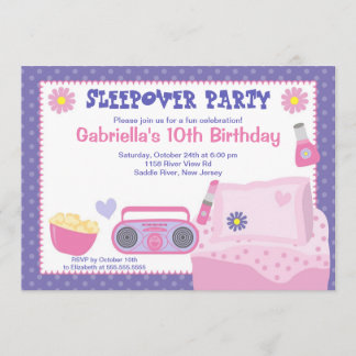 Lila Slumber Party Spaß Geburtstag Einladung