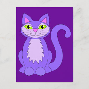 Lila Snaggletooth-Kitty-Katze Grüne Augen Cartoon Postkarte