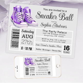 Lila Sneaker Ball Geburtstagsparty Showlabel Einladung