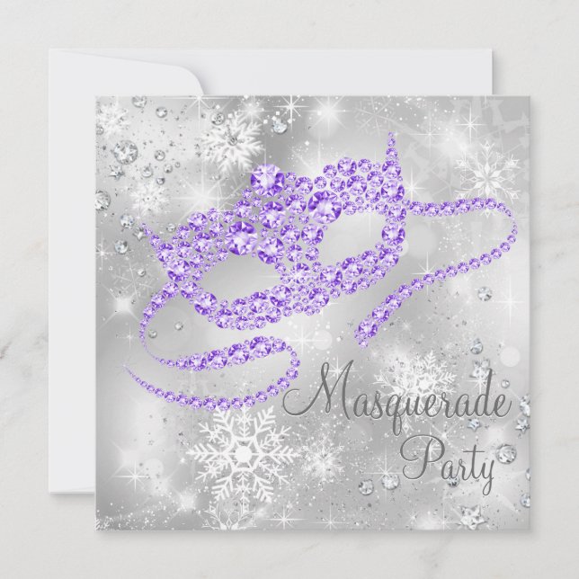 Lila Snowflake-Masquerade-Party Einladung (Vorderseite)