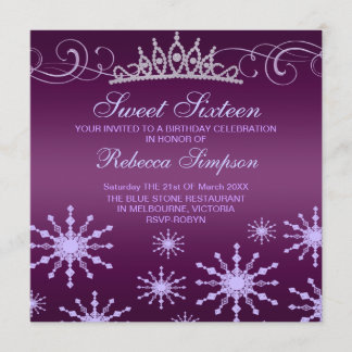 Lila Snowflake & Tiara Design Einladung zum Geburt