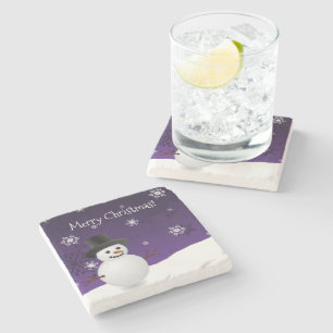 Lila Snowman Winter Weihnachtsstein Untersetzer