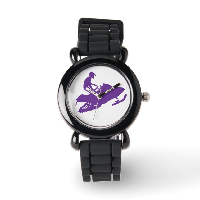 Lila Snowmibiler Snowmobile Armbanduhr (Vorderseite)