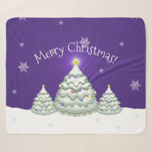 Lila Snowy Christmas Tree Sherpa Blanket Sherpadecke