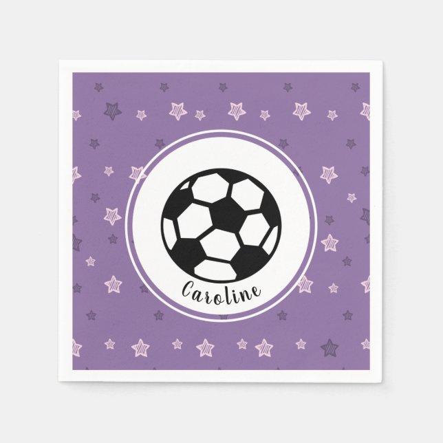Lila Soccer Party Pink Star Sport Personalisiert Serviette (Vorderseite)