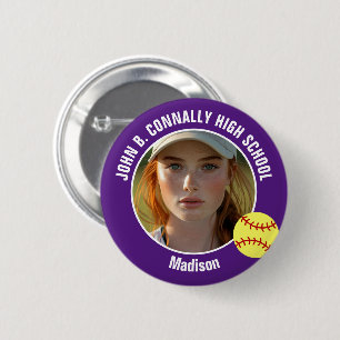 Lila Softball-Spielerin Foto High School Spirit Button