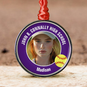 Lila Softball-Spielerin Foto High School Weihnacht Ornament Aus Metall