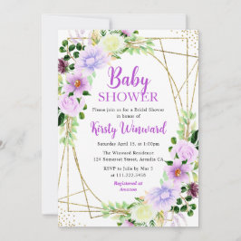 Lila Sommer-Blume und Gold Frame Baby Dusche Einladung