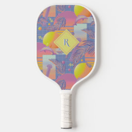 Lila Sommersonnenuntergang und Palmen Pickleball Schläger