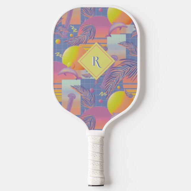 Lila Sommersonnenuntergang und Palmen Pickleball Schläger (Vorderseite)