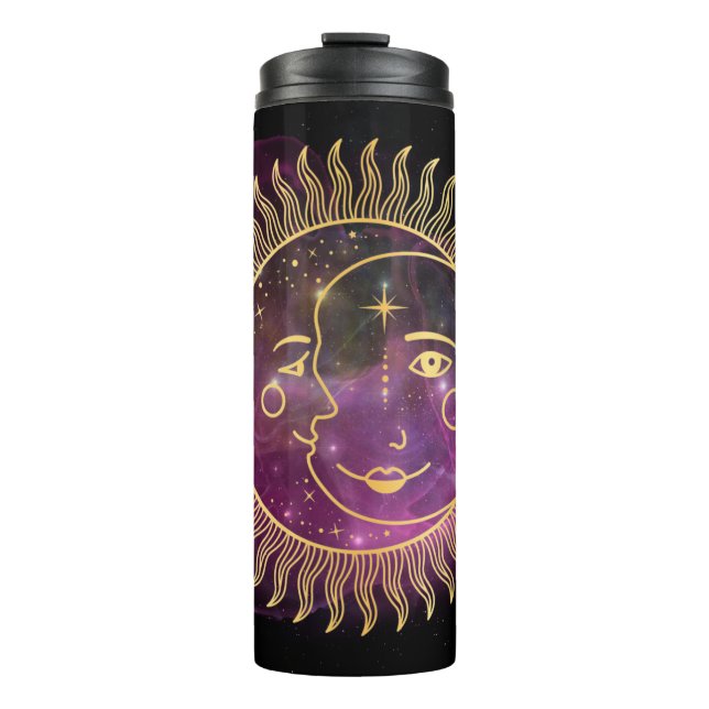 Lila Sonne und Mond Thermosbecher (Vorderseite)