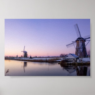 Lila Sonnenaufgang über dem Windmühlenposter Poster