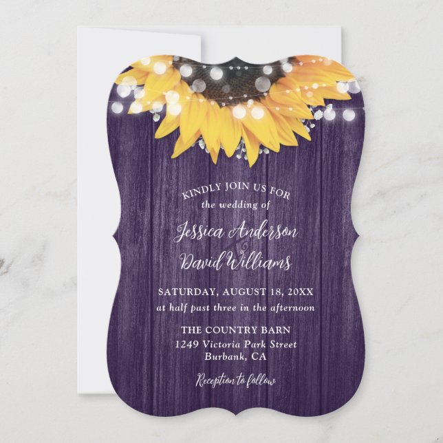 Lila Sonnenblume Rustikale Brauerei Hochzeit Einladung (Vorderseite)