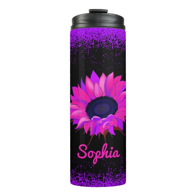 Lila Sonnenblume Thermosbecher (Vorderseite)