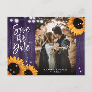 Lila Sonnenblumen-Hochzeitsfoto Save The Date Ankündigungspostkarte