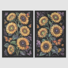 Lila Sonnenblumen, Monarchen & Bienen-Dekoupage Seidenpapier