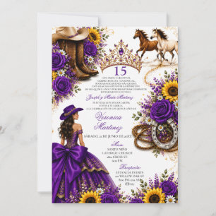Lila Sonnenblumen-Rosen-Vaquera-Quinceañera  Einladung