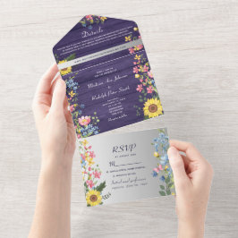 Lila Sonnenblumenhochzeit All In One Einladung
