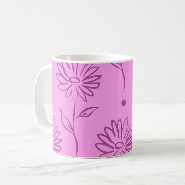Lila Sonnenblumenmuster Kaffeetasse (Vorderseite Links)