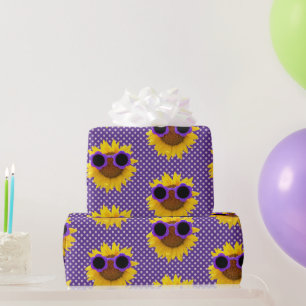 Lila Sonnenbrille auf Sonnenblume Geschenkpapier
