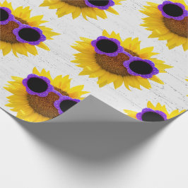 Lila Sonnenbrille auf Sonnenblumen Geschenkpapier