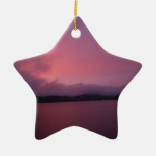 Lila Sonnenuntergang am Arrowhad-See Keramik Ornament