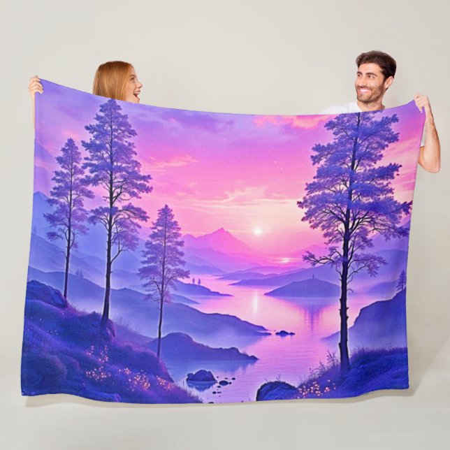 Lila Sonnenuntergang Landschaft Kunst Fleecedecke (Beispiel)