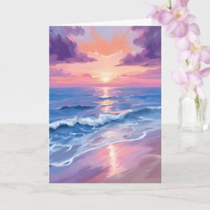 Lila Sonnenuntergang Lila Strand Ozean Aquarell Karte