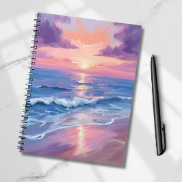 Lila Sonnenuntergang Lila Strand Ozean Aquarell Notizblock