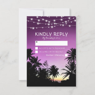 Lila Sonnenuntergang Palm Tree Beach Lights Hochze RSVP Karte