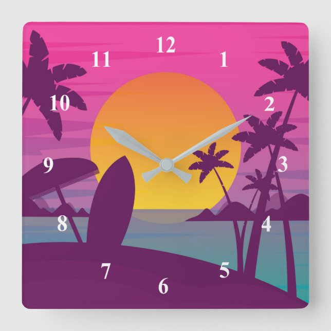 Lila Sonnenuntergang Quadratische Wanduhr (Vorderseite)