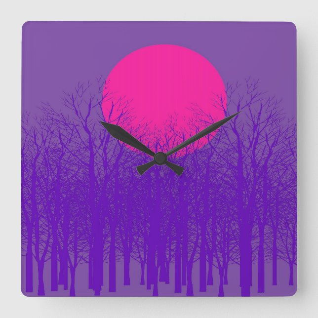 Lila Sonnenuntergang Quadratische Wanduhr (Vorderseite)