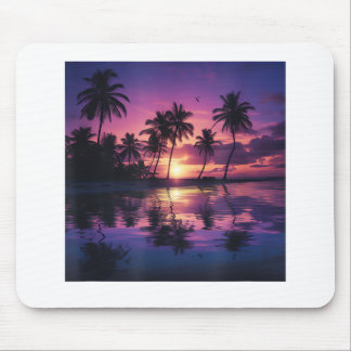 Lila Sonnenuntergang Strand Palmen  Mousepad