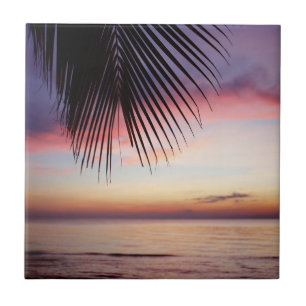 Lila Sonnenuntergang-Strand-tropische Fliese