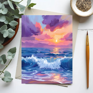 Lila Sonnenuntergangs-Röte   Ozean Glimmer Aquarel Postkarte